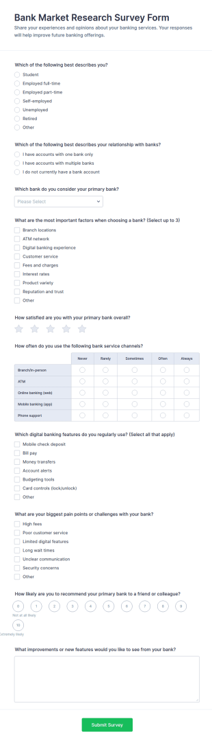Bank Market Research Survey Form Template