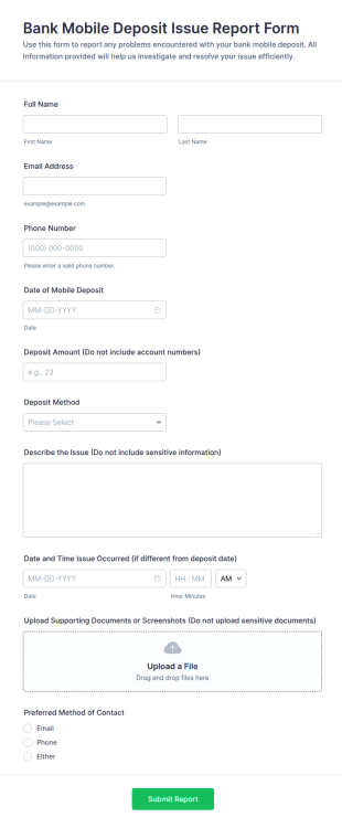 Bank Mobile Deposit Issue Report Form Template