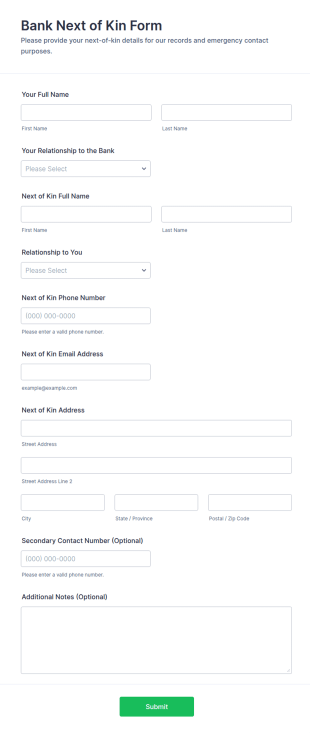 Bank Next Of Kin Form Template