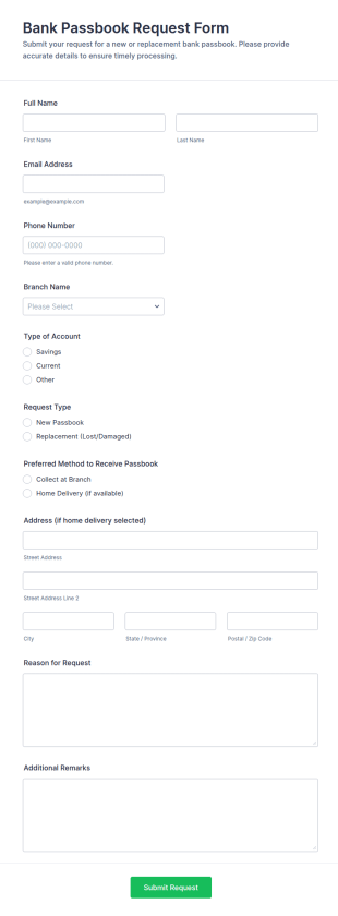 Bank Passbook Request Form Template