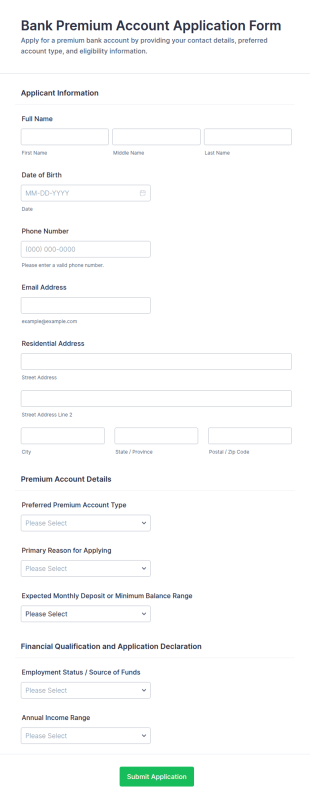 Bank Premium Account Application Form Template