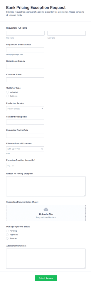 Bank Pricing Exception Request Form Template