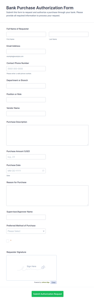 Bank Purchase Authorization Form Template