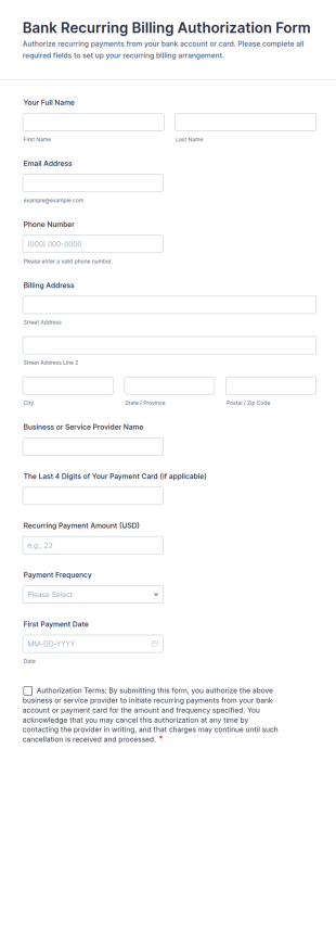 Bank Recurring Billing Authorization Form Template