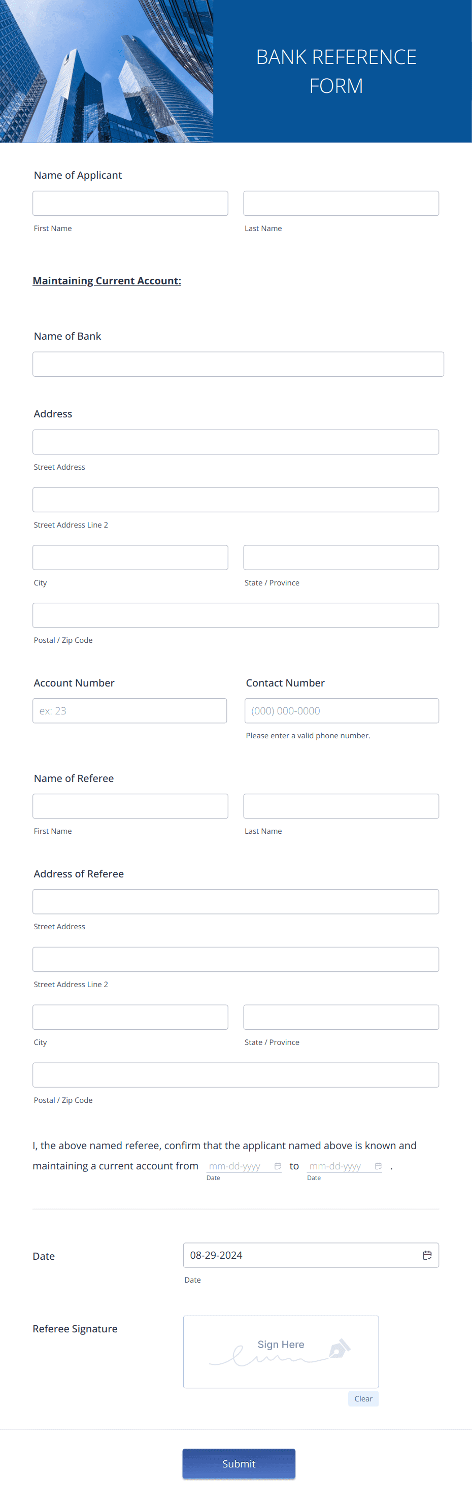 Bank Reference Form Template | Jotform