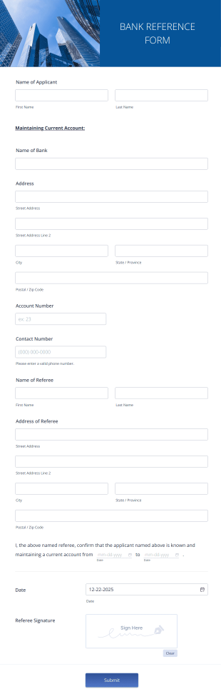 Bank Reference Form Template