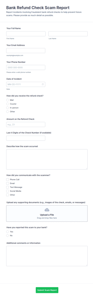 Bank Refund Check Scam Report Form Template