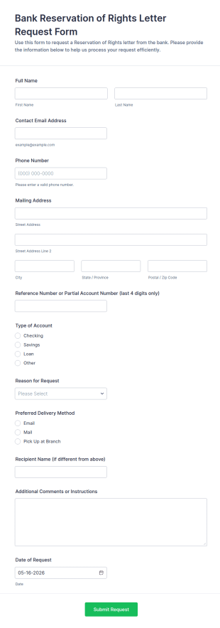 Bank Reservation Of Rights Letter Request Form Template