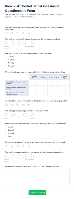 Bank Risk Control Self Assessment Questionnaire Form Template