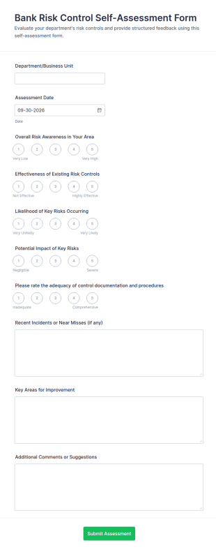 Bank Risk Control Self Assessment (RCSA) Form Template