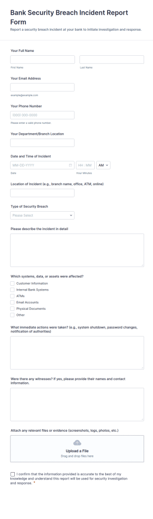 Bank Security Breach Incident Report Form Template