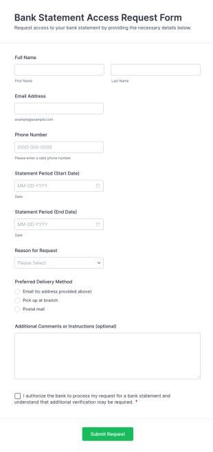 Bank Statement Access Request Form Template