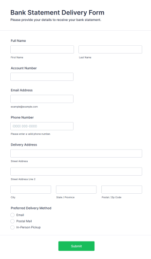 Bank Statement Delivery Form Form Template