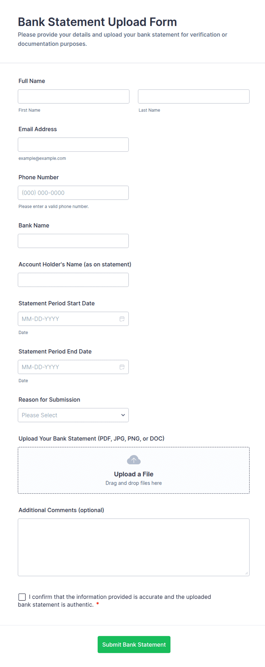 Bank Statement Upload Form Template | Jotform