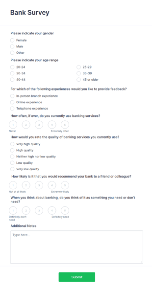 Bank Survey Form Template