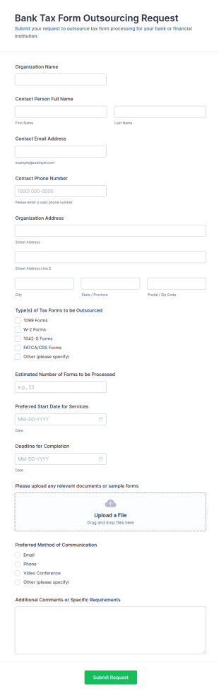 Bank Tax Form Outsourcing Request Form