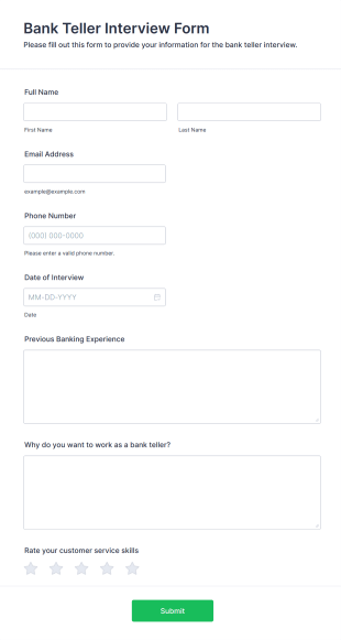 Bank Teller Interview Form Form Template
