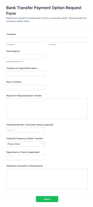 Bank Transfer Payment Option Request Form Template