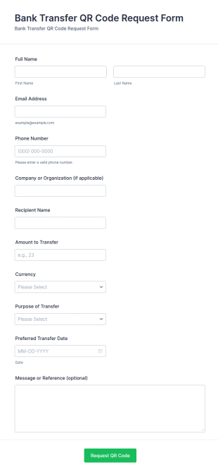 Bank Transfer QR Code Request Form Template