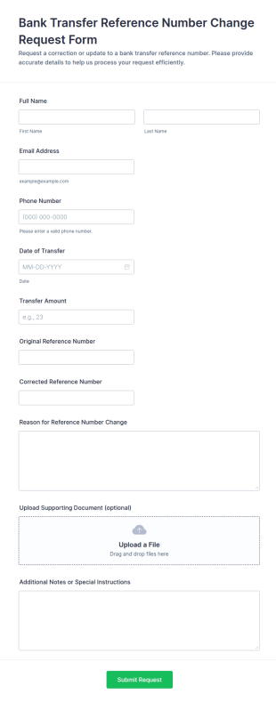 Bank Transfer Reference Number Change Request Form Template
