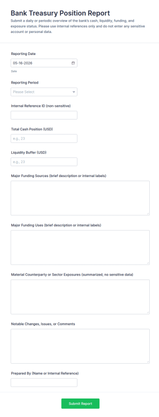 Bank Treasury Position Report Form Template