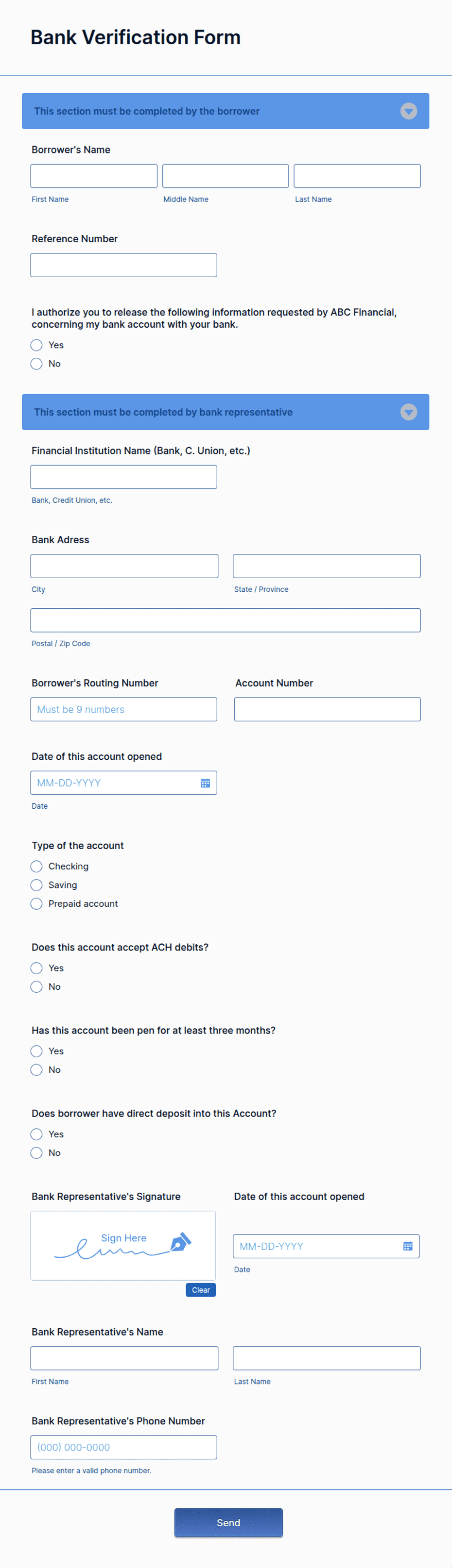 Bank Validation File Example Bank Verification Form Template | Jotform