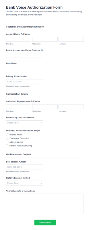 Bank Voice Authorization Form Template