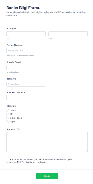 Banka Bilgi Form Template