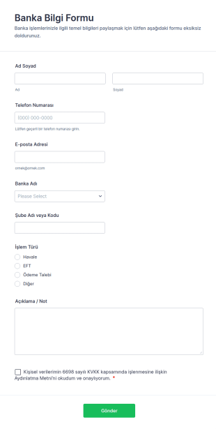 Banka Bilgi Form Şablonu