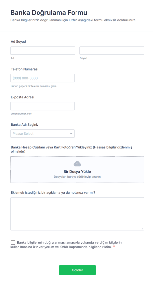Banka Doğrulama Form Template