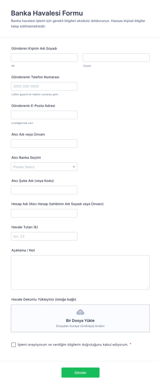 Banka Havalesi Form Template
