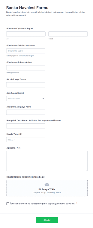 Banka Havalesi Form Şablonu