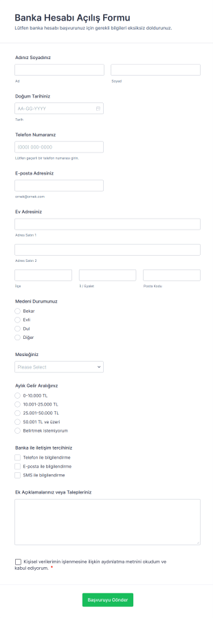 Banka Hesabı Açılış Form Şablonu
