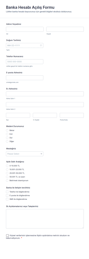 Banka Hesabı Açılış Form Şablonu