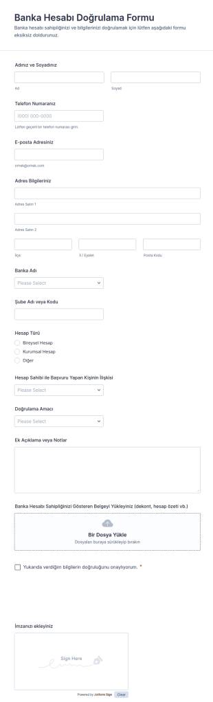 Banka Hesabı Doğrulama Form Şablonu