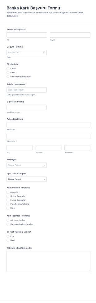 Banka Kartı Başvuru Form Şablonu