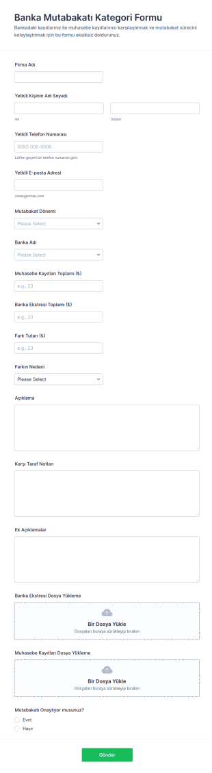 Banka Mutabakat Form Şablonu