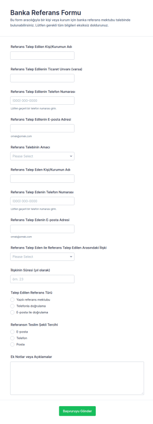 Banka Referansları Form Şablonu