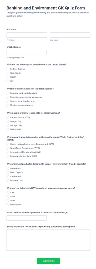 Banking And Environment GK Quiz Form Template