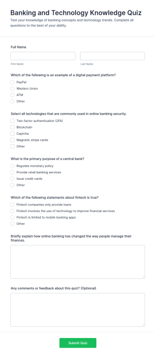 Banking And Technology Knowledge Quiz Form Template