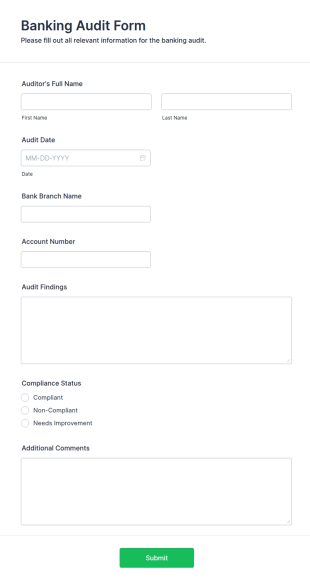 Banking Audit Form Template
