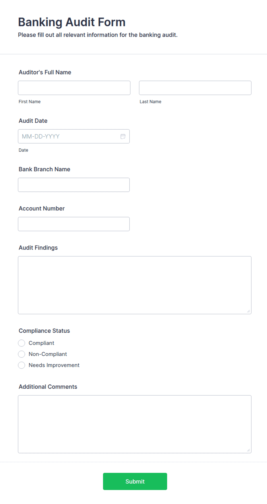 Random Audit Form Banking Audit Form Template | Jotform