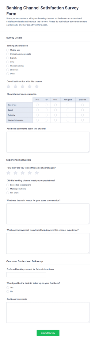 Banking Channel Satisfaction Survey Form Template