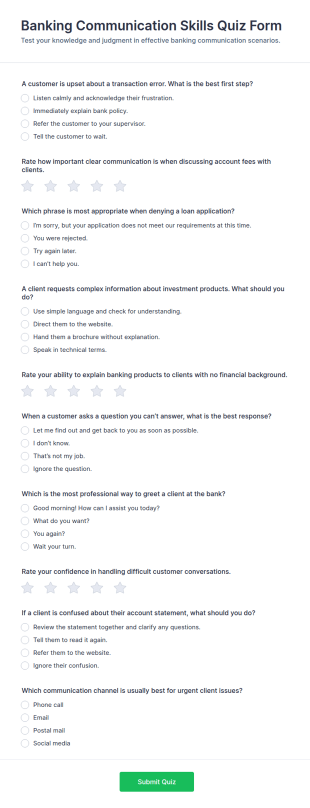 Banking Communication Skills Quiz Form Template