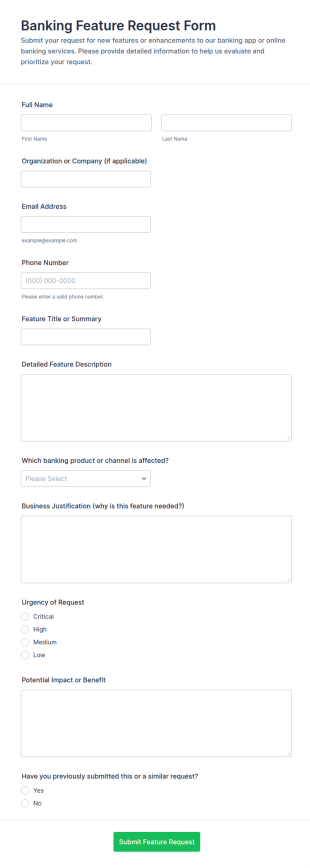 Banking Feature Request Form Template