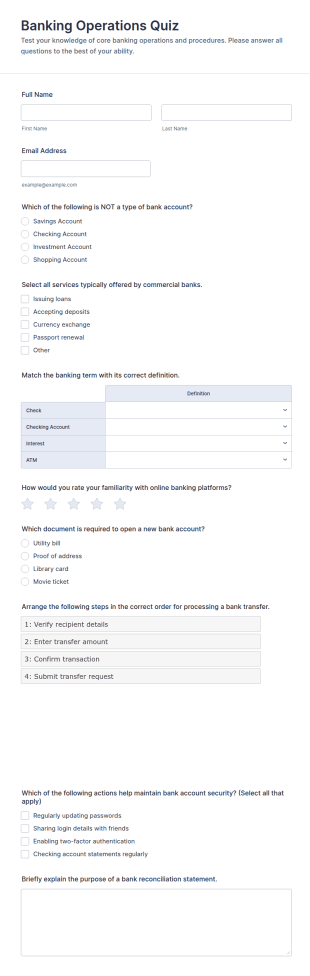 Banking Operations Quiz Form Template