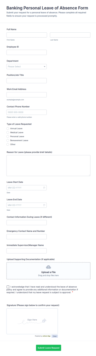 Banking Personal Leave Of Absence Form Template