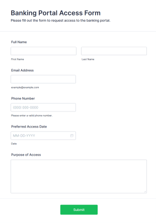 Banking Portal Access Form Form Template