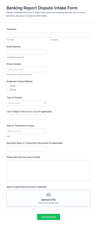 Banking Report Dispute Form Template