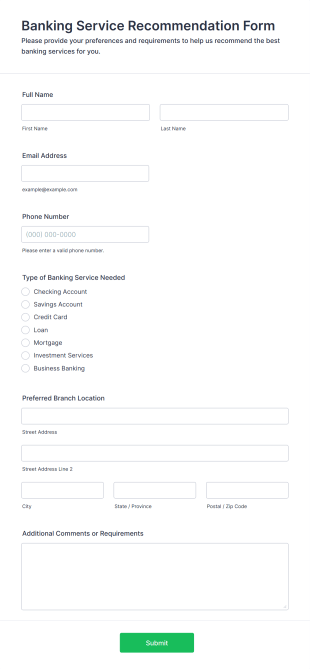 Banking Service Recommendation Form Form Template